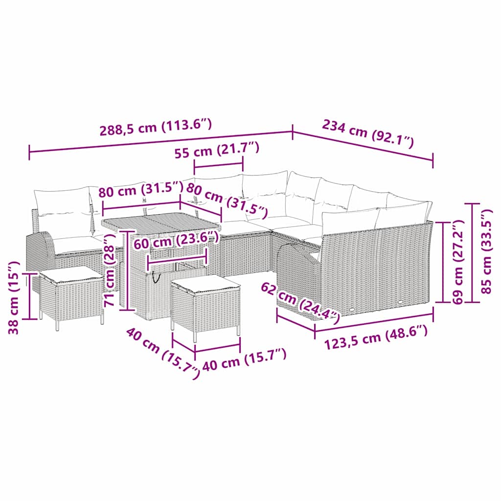 Garten-Sofa-Set 12 Stk. 11-Sitzanzahl Beige