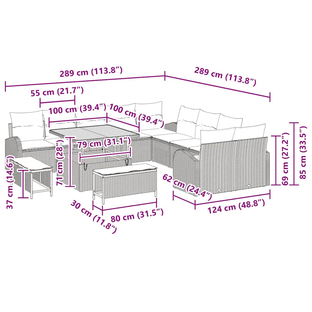 Garten-Sofa-Set mit Kissen 13 pcs Schwarz und Creme