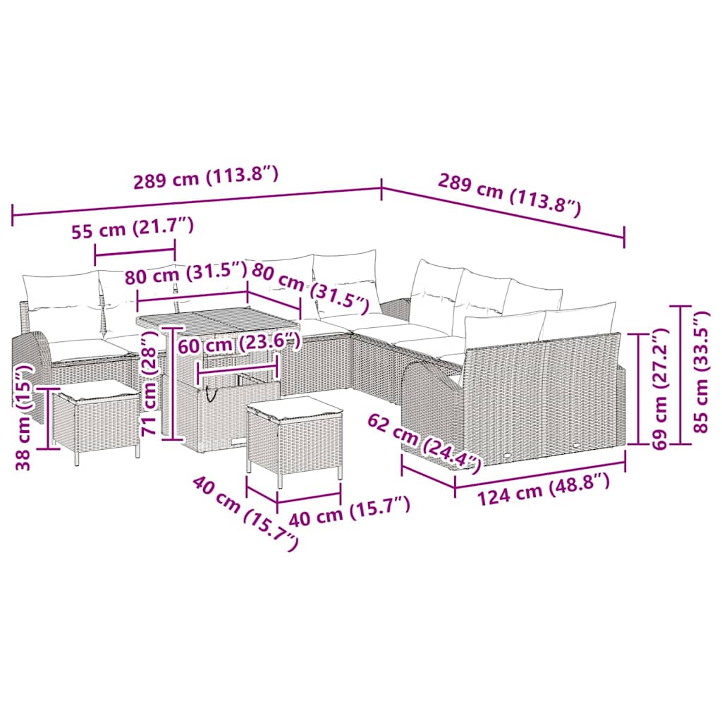 Garten-Sofa-Set mit Kissen mit Speicher 13 pcs Schwarz