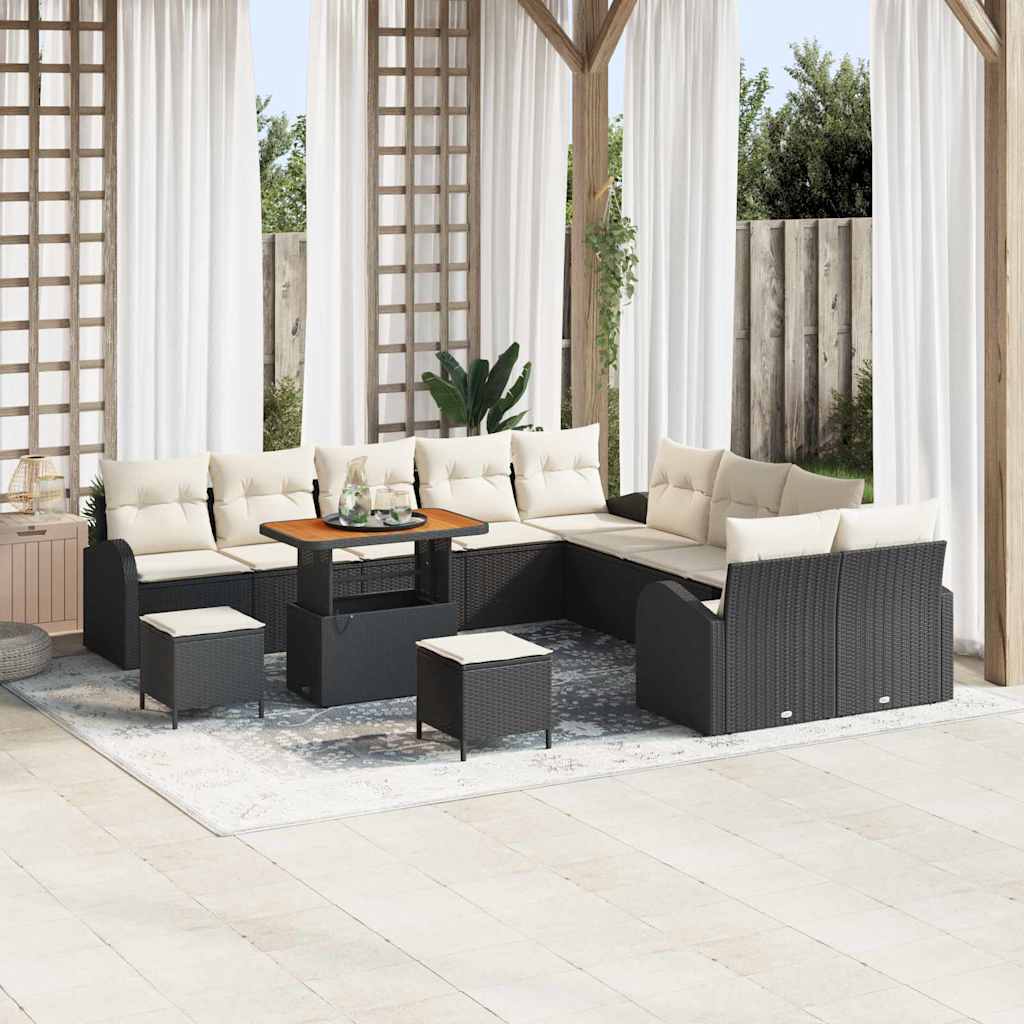 Garten-Sofa-Set mit Kissen 13 pcs Schwarz und Creme
