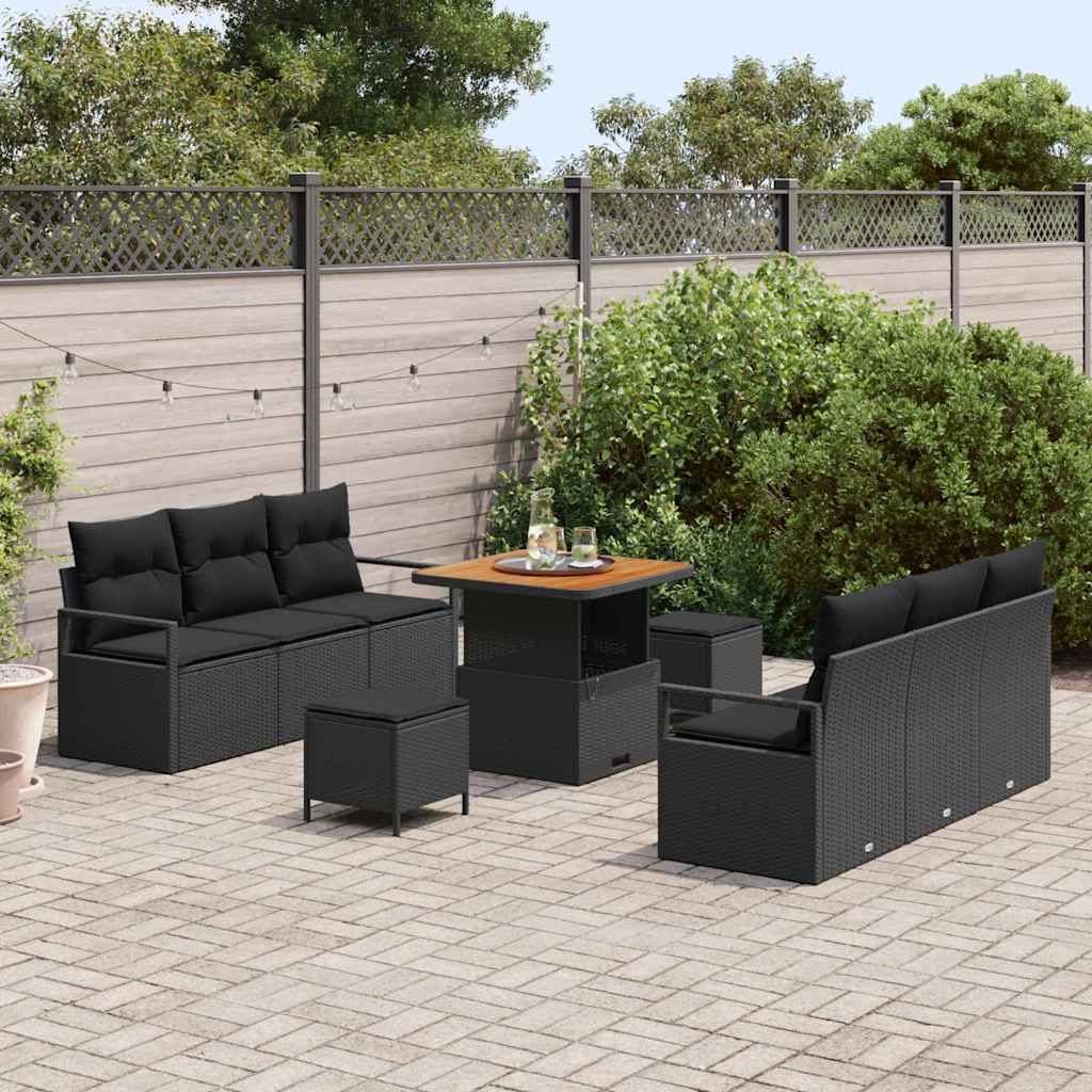Garten-Sofa-Set 9 stk. Schwarz Poly Rattan