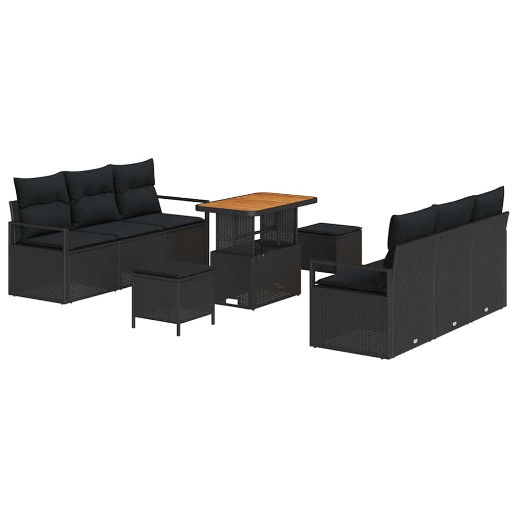 Garten-Sofa-Set 9 Stk. Schwarz Poly Rattan