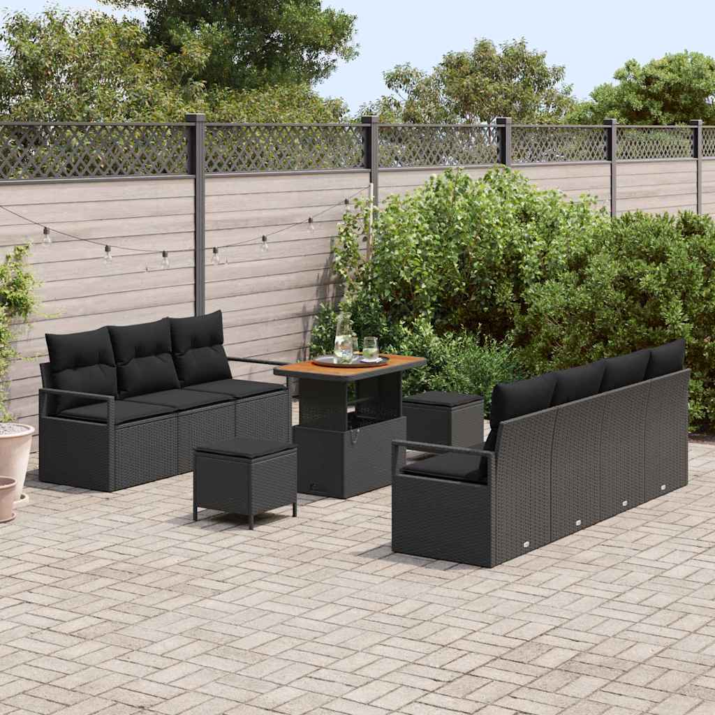 Garten-Sofa-Set mit Kissen mit Speicher 10 pcs Schwarz