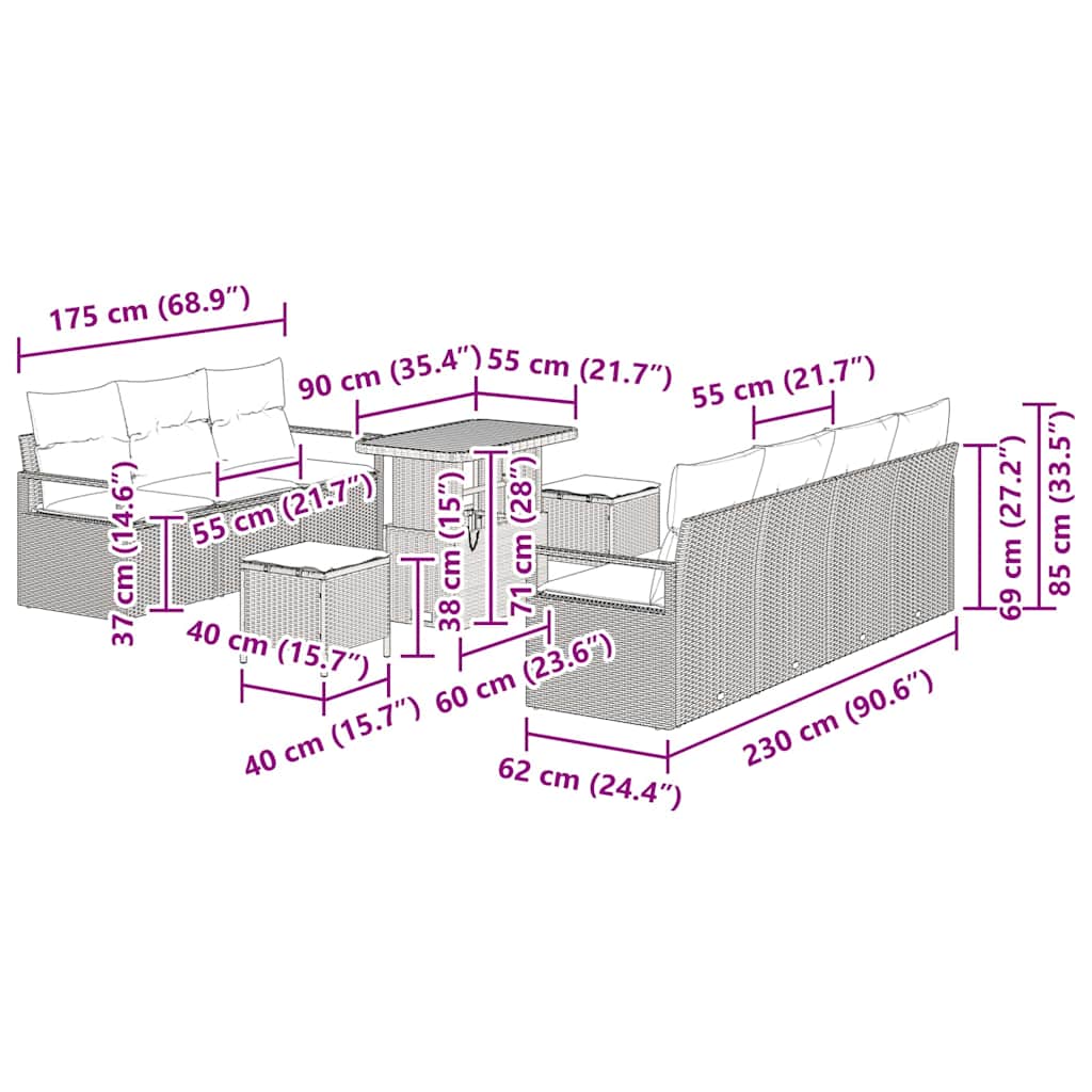 Garten-Sofa-Set mit Kissen mit Speicher 10 pcs Schwarz