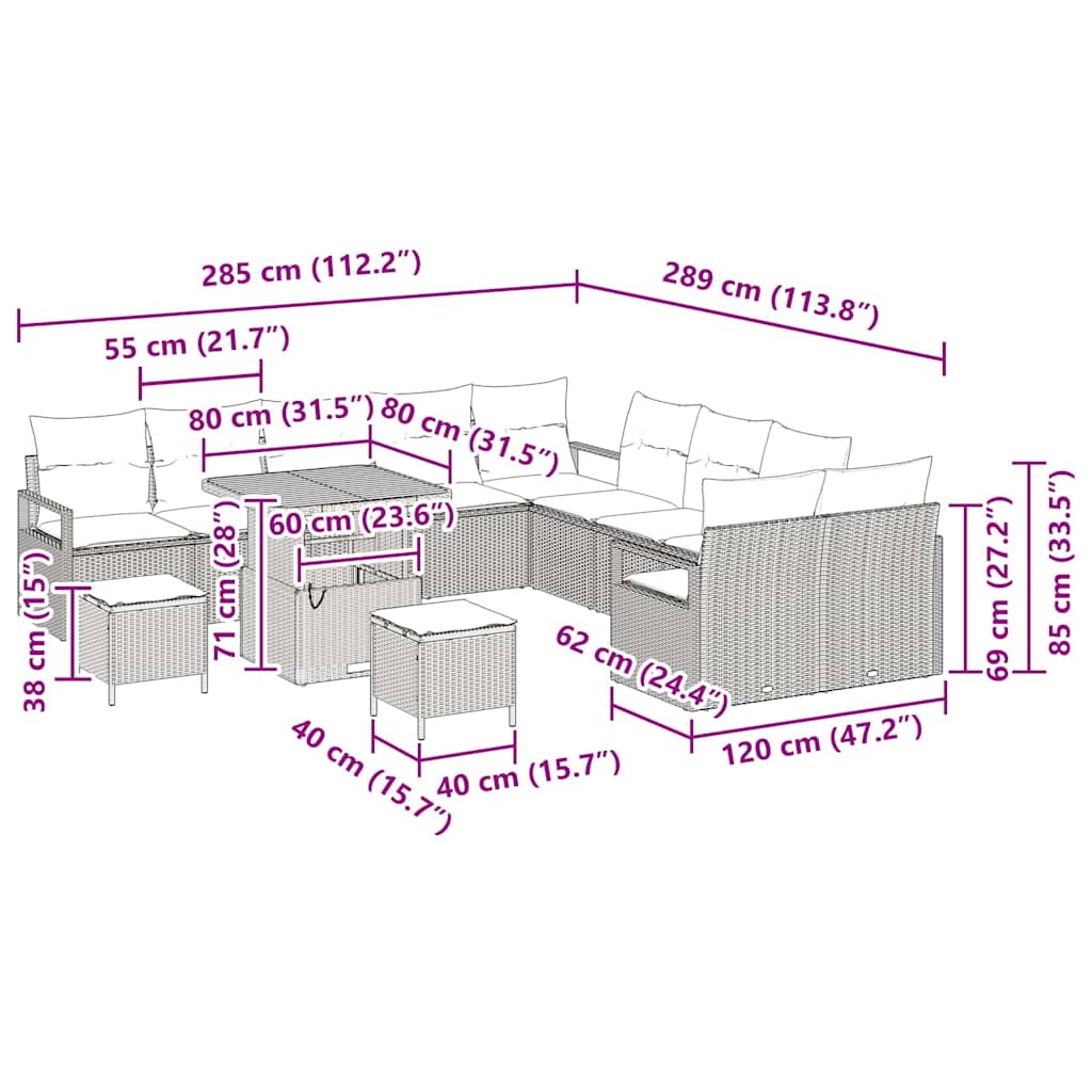 Garten-Sofa-Set mit Kissen mit Speicher 13 pcs Schwarz