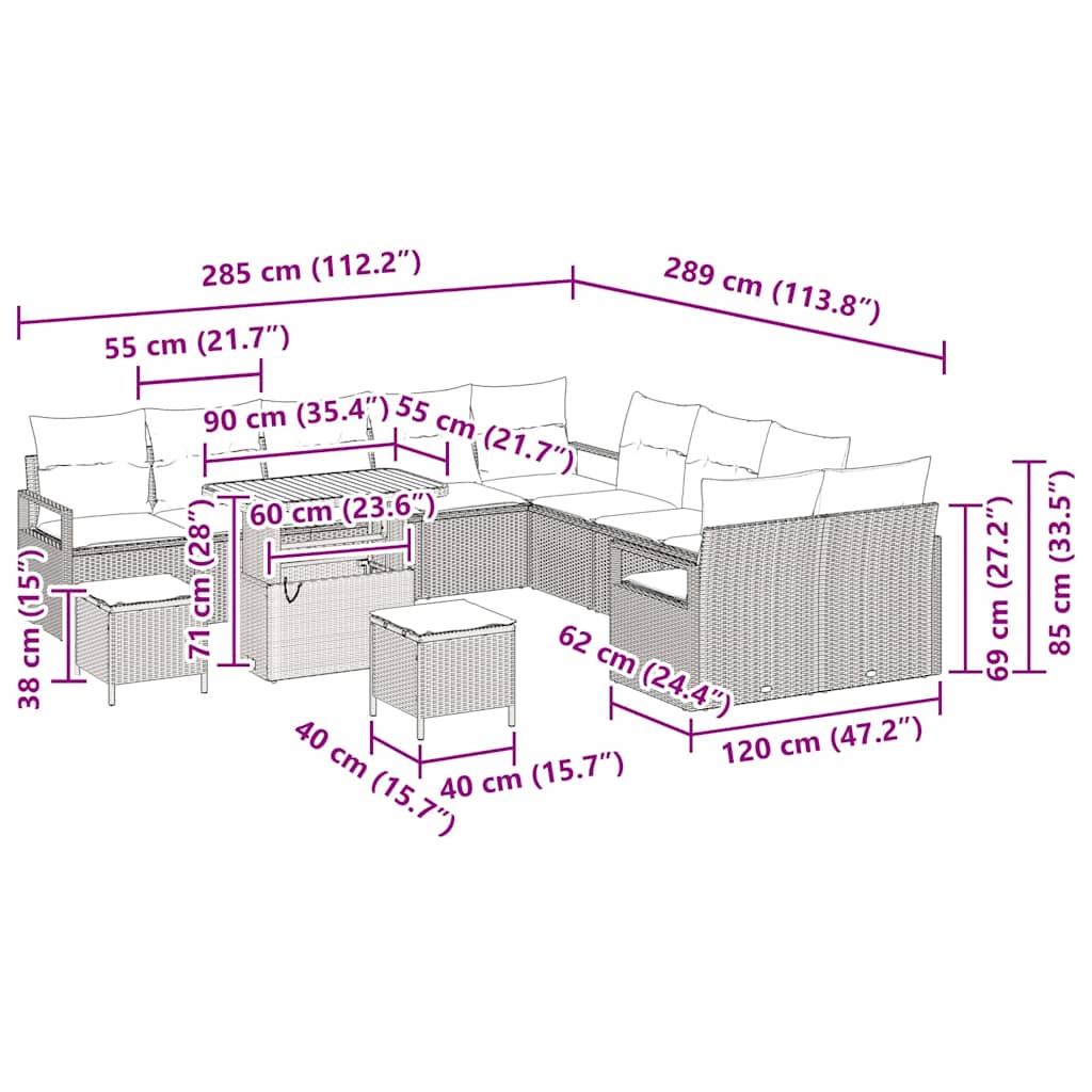 Garten-Sofa-Set mit Kissen mit Speicher 13 pcs Schwarz