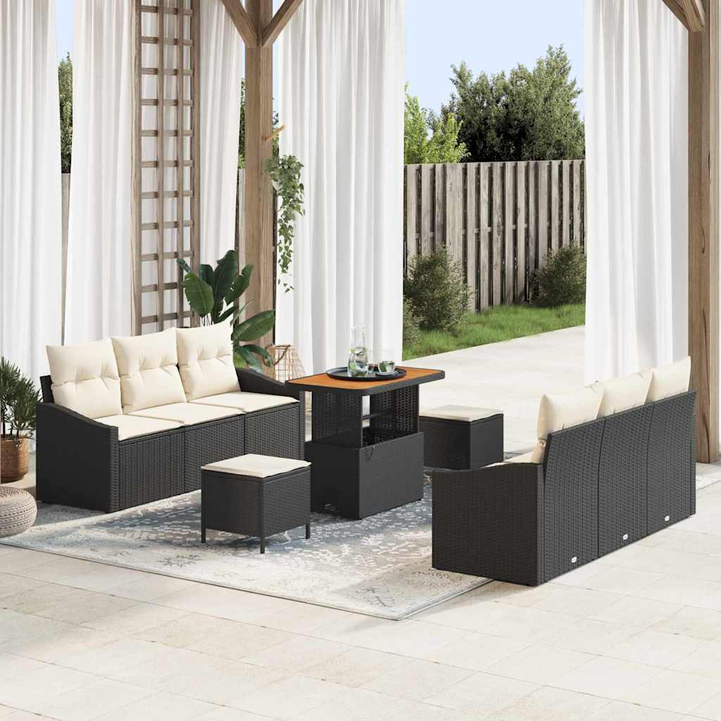 Garten-Sofa-Set 9 stk. 8-Sitzanzahl Schwarz und Creme