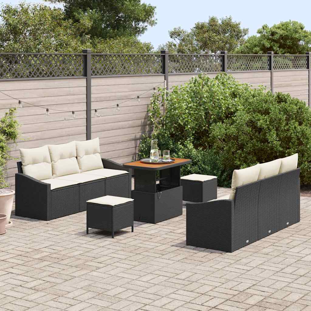 Garten-Sofa-Set 9 stk. 8-Sitzanzahl Schwarz und Creme