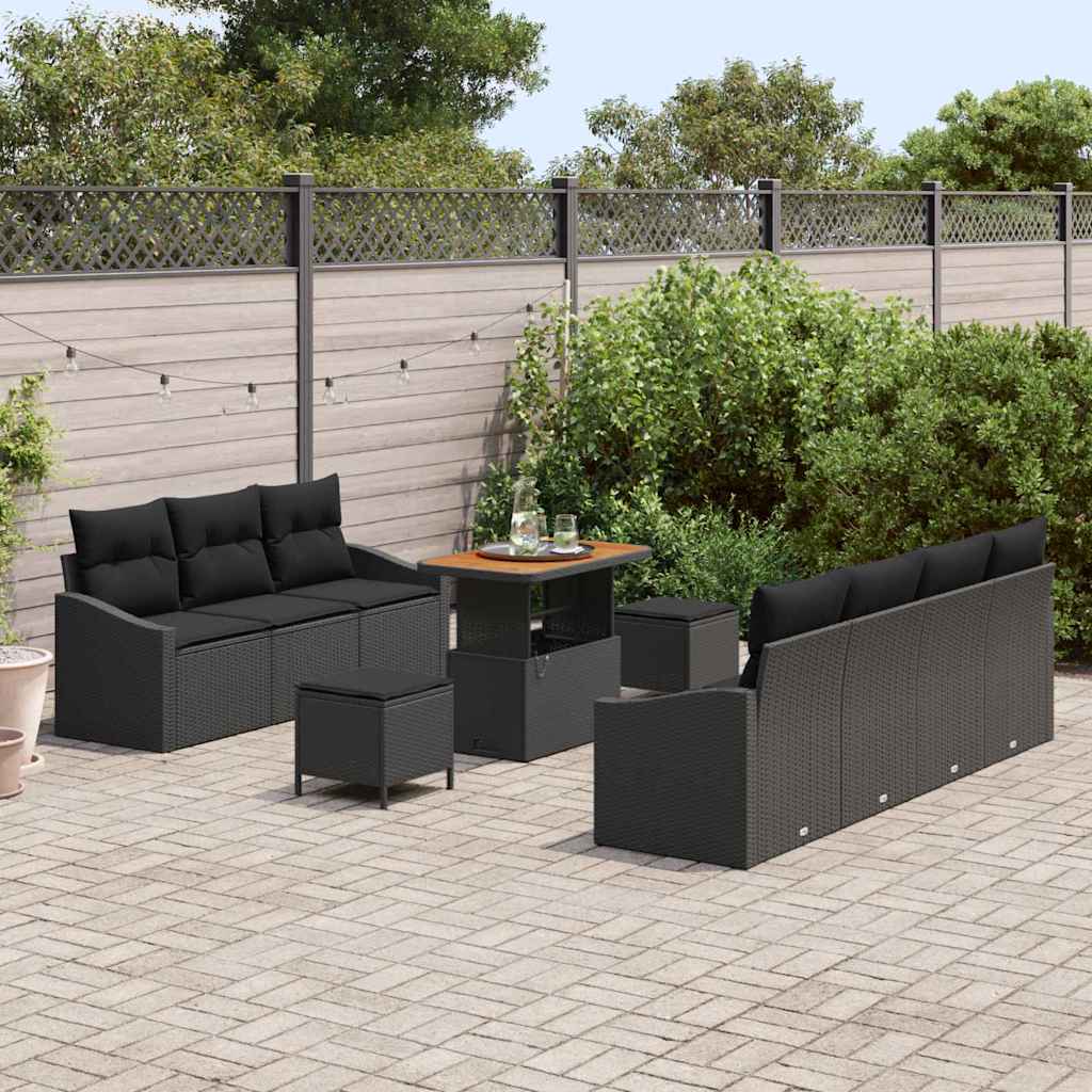 Garten-Sofa-Set mit Kissen mit Speicher 10 pcs Schwarz