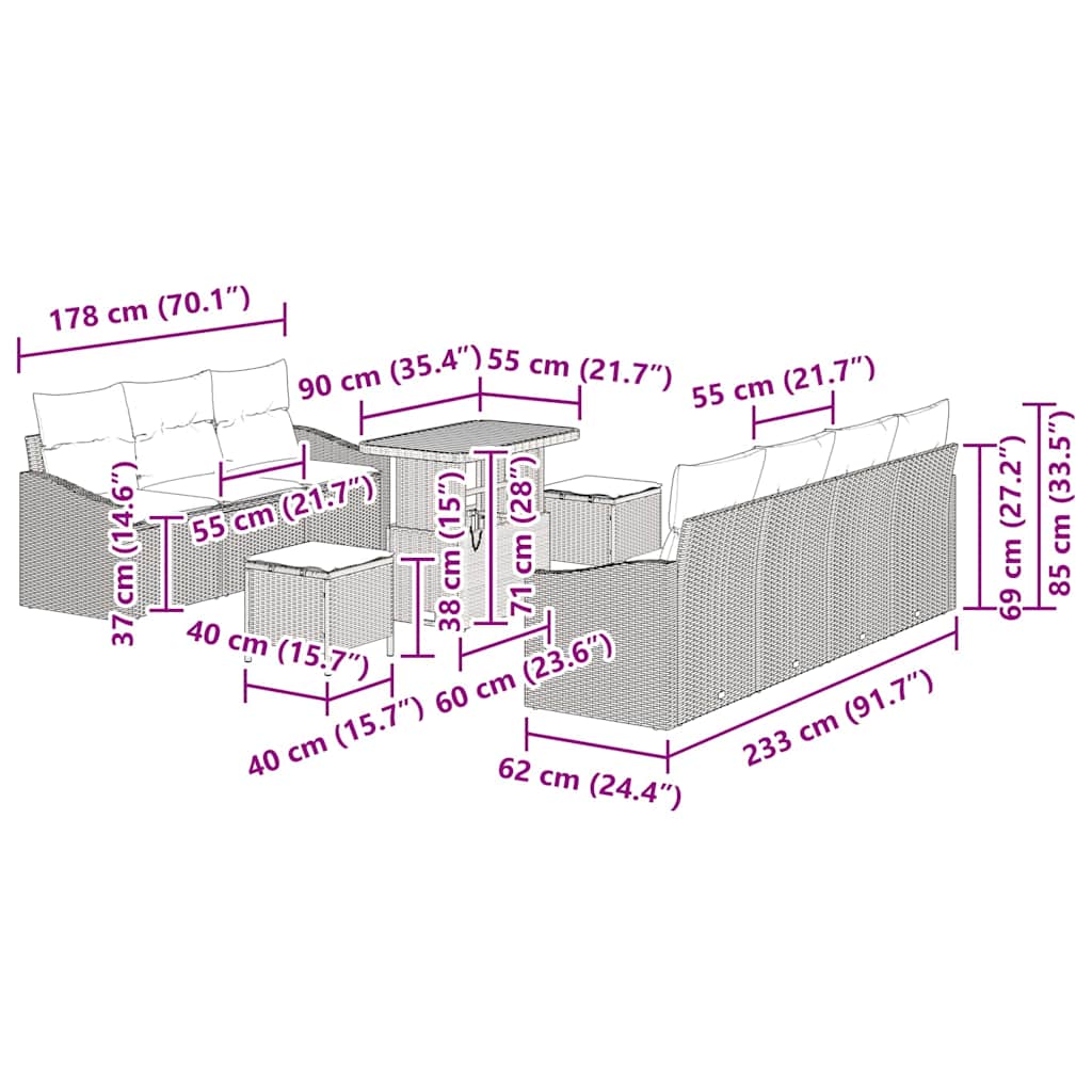 Garten-Sofa-Set mit Kissen mit Speicher 10 pcs Schwarz