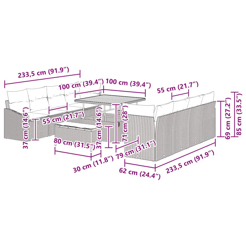 Garten-Sofa-Set 11 stk. 10-Sitzanzahl Beige und Creme
