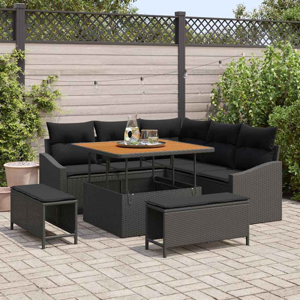 Gartensofa-set 8 stk. 7-Sitzanzahl Schwarz Poly Rattan