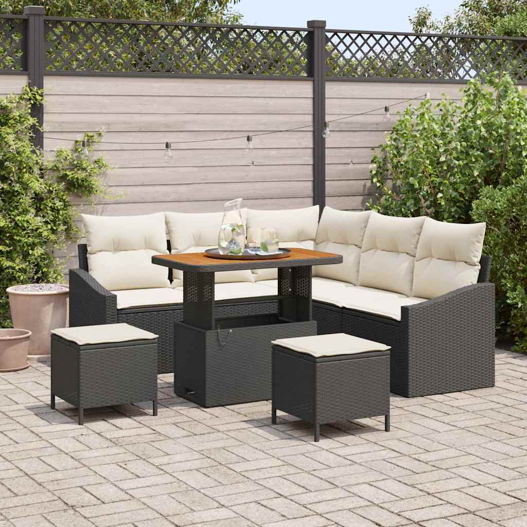 Gartensofa-set 8 stk. 7-Sitzanzahl Schwarz Poly Rattan