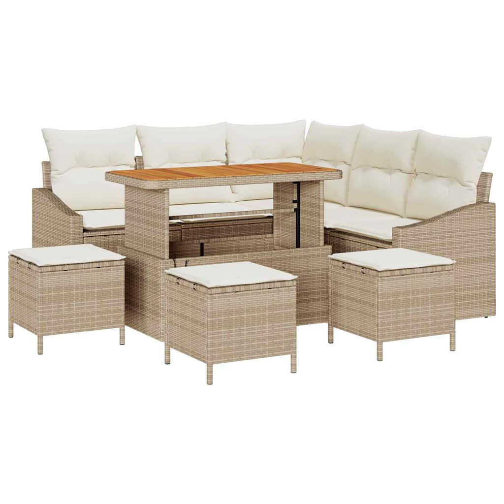 Gartensofa-set 9 stk. 8-Sitzanzahl Beige Poly Rattan