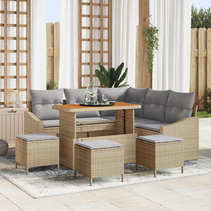 Gartensofa-set 9 stk. 8-Sitzanzahl Beige Poly Rattan