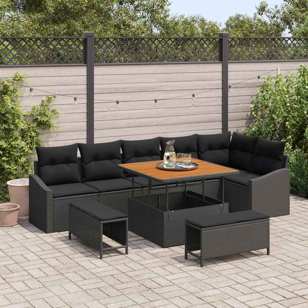 Gartensofa-set 9 stk. 7-Sitzanzahl Schwarz Poly Rattan