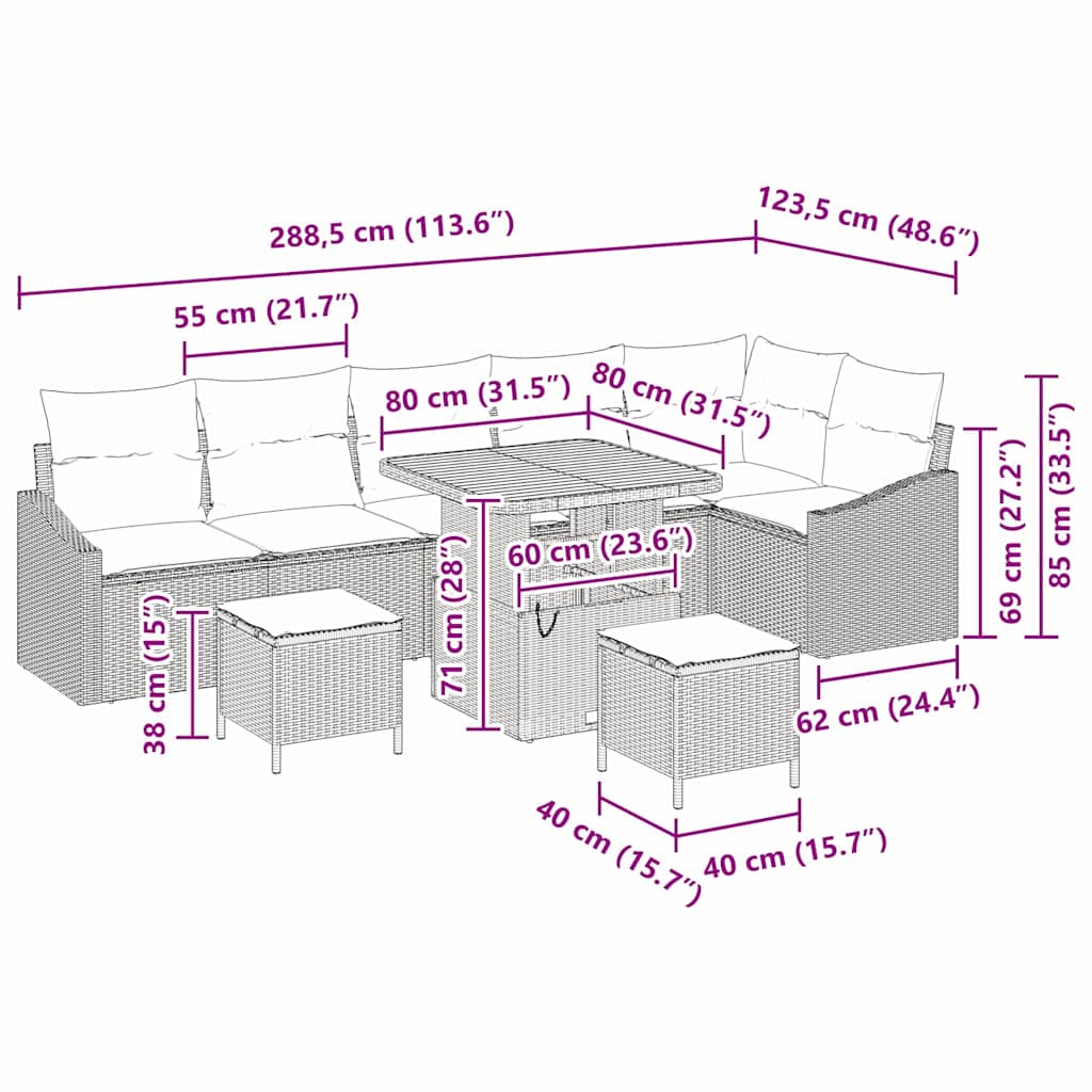 Gartensofa-set 9 stk. 7-Sitzanzahl Schwarz Poly Rattan