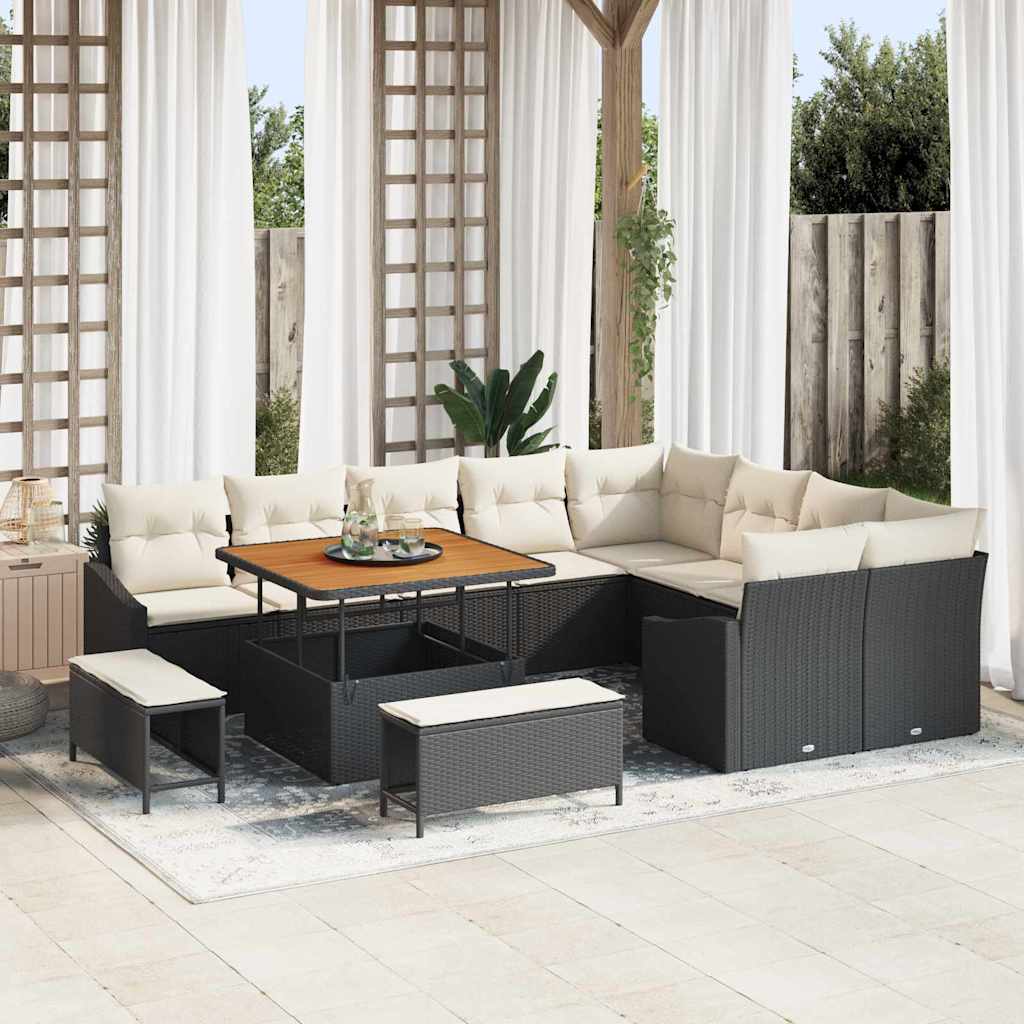 Gartensofa-set 12 Stk. 7-Sitzanzahl Schwarz Poly Rattan