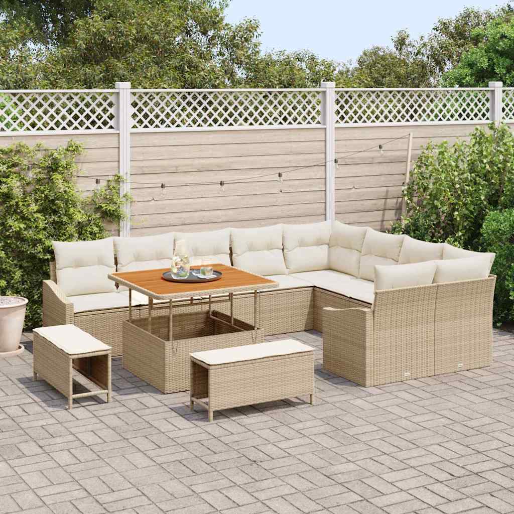 Gartensofa-set 12 Stk. 7-Sitzanzahl Beige Poly Rattan