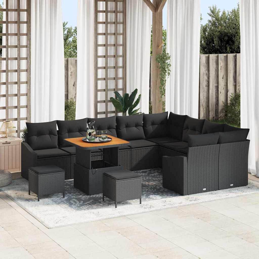 Gartensofa-set 12 Stk. 7-Sitzanzahl Schwarz Poly Rattan