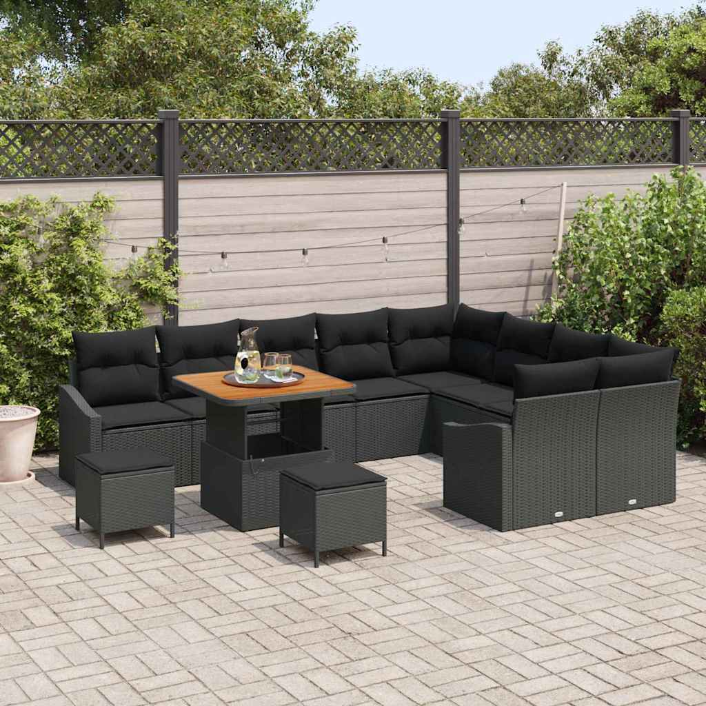 Gartensofa-set 12 Stk. 7-Sitzanzahl Schwarz Poly Rattan