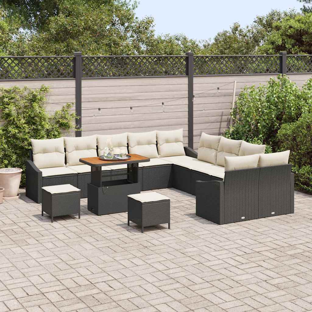 Gartensofa-set mit Kissen 13 pcs Schwarz Poly Rattan