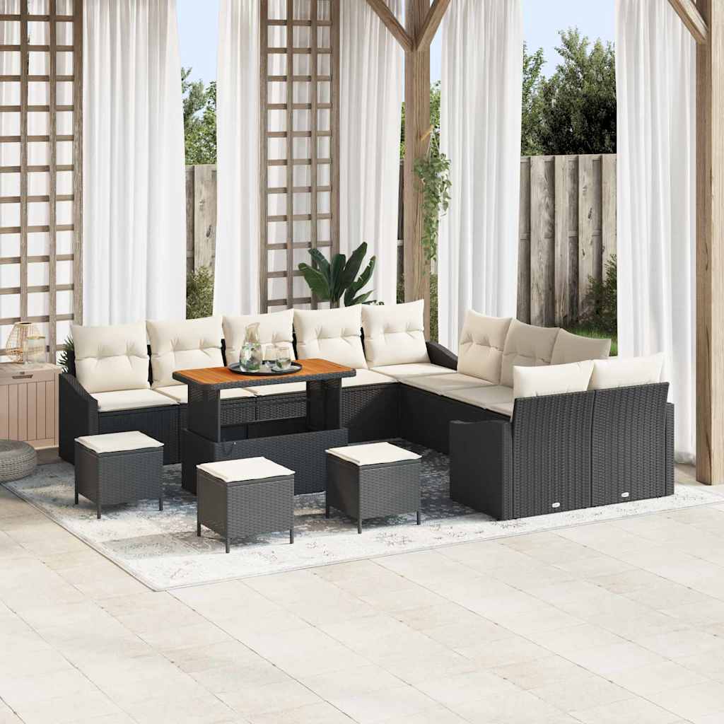 Gartensofa-set mit Kissen 13 pcs Schwarz Poly Rattan