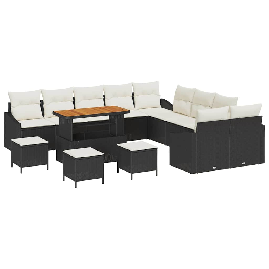 Gartensofa-set mit Kissen 13 pcs Schwarz Poly Rattan