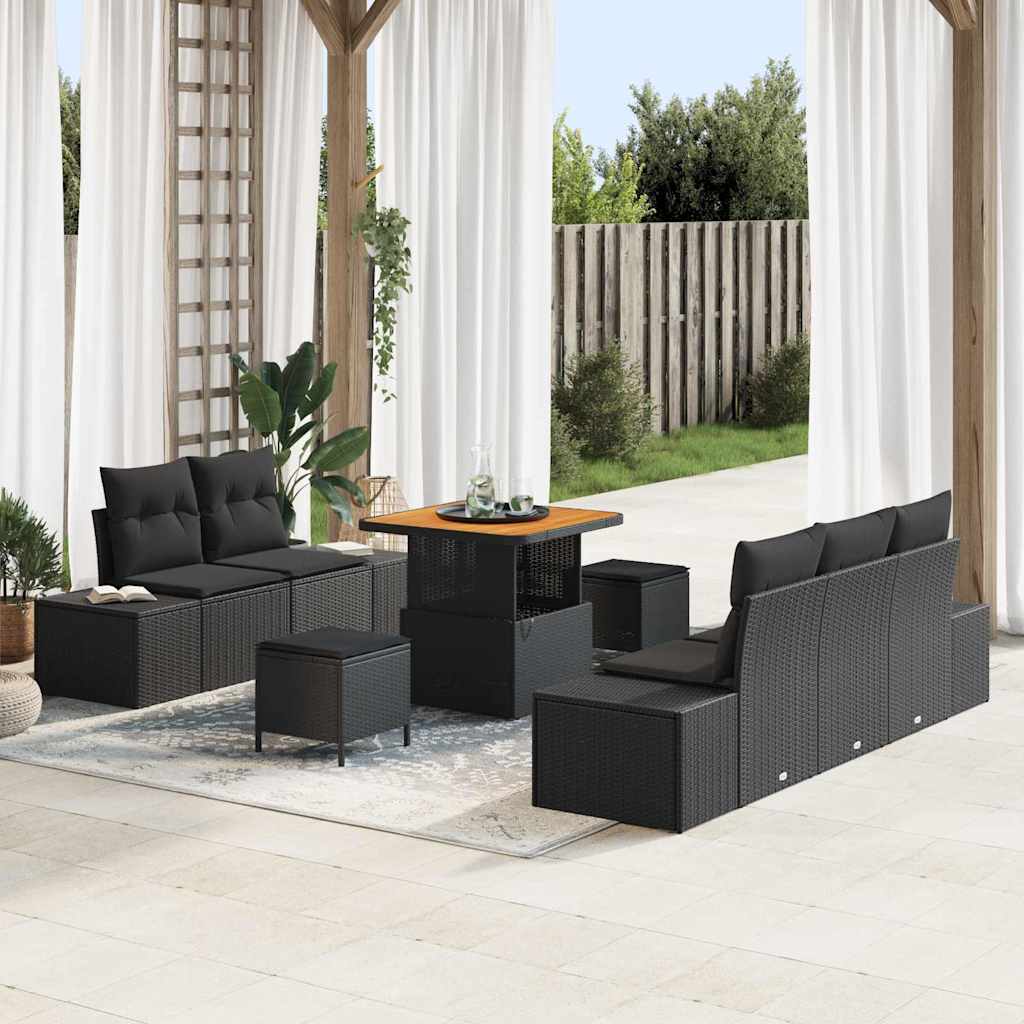 Gartensofa-set 8 stk. 7-Sitzanzahl Schwarz Poly Rattan