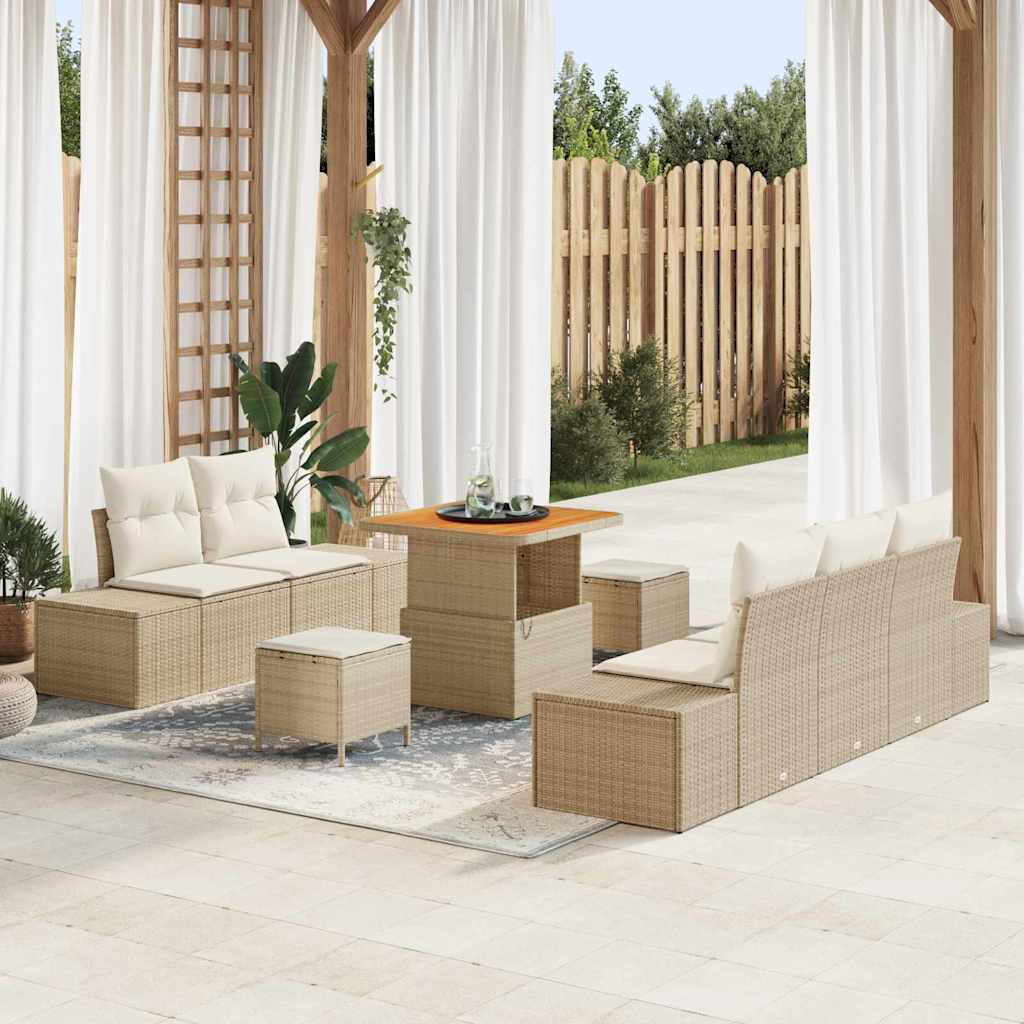 Gartensofa-set 8 stk. 7-Sitzanzahl Beige Poly Rattan