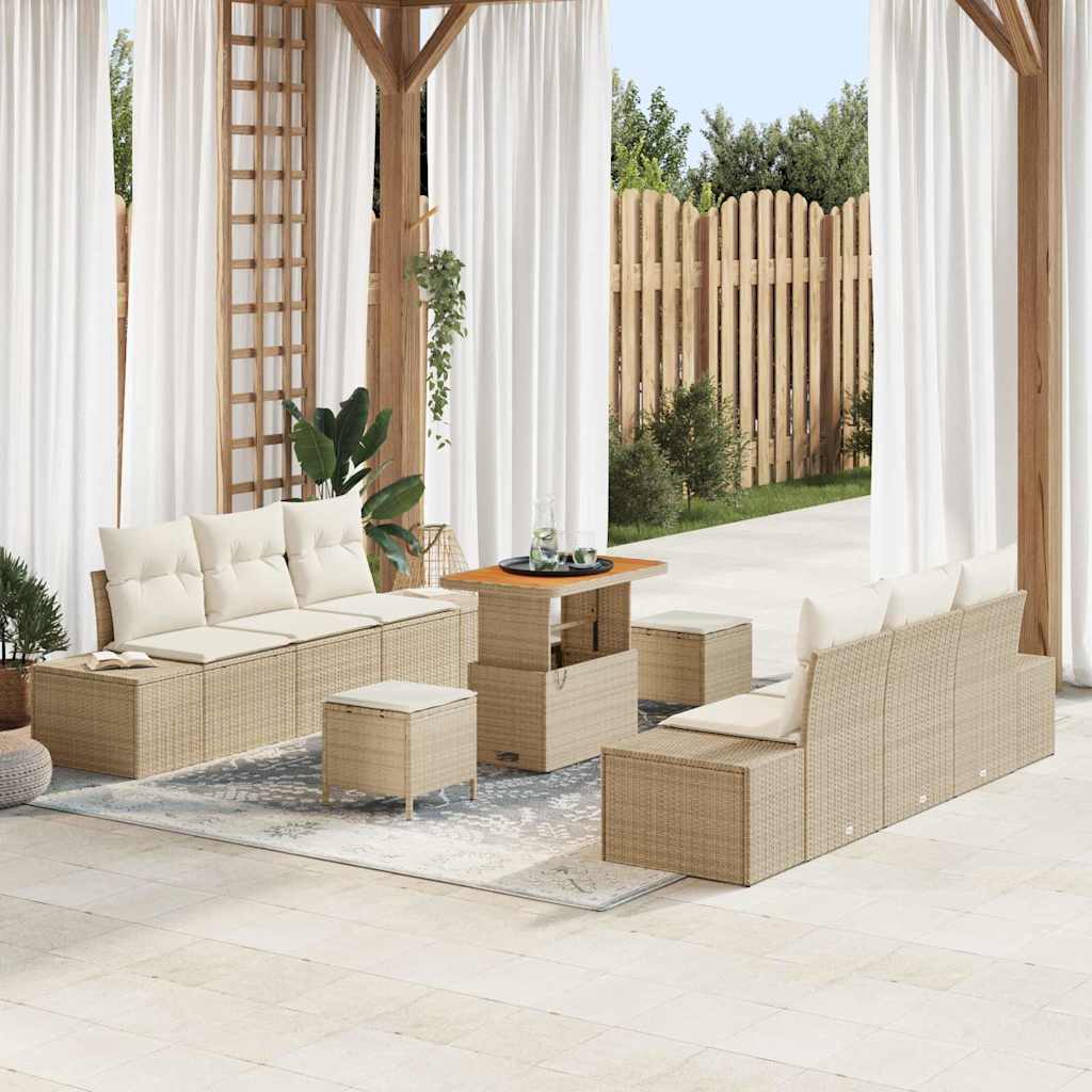 Gartensofa-set 9 stk. 8-Sitzanzahl Beige Poly Rattan