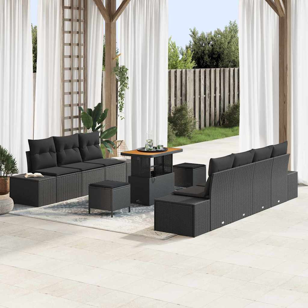 Gartensofa-set 10 stk. 9-Sitzanzahl Schwarz Poly Rattan