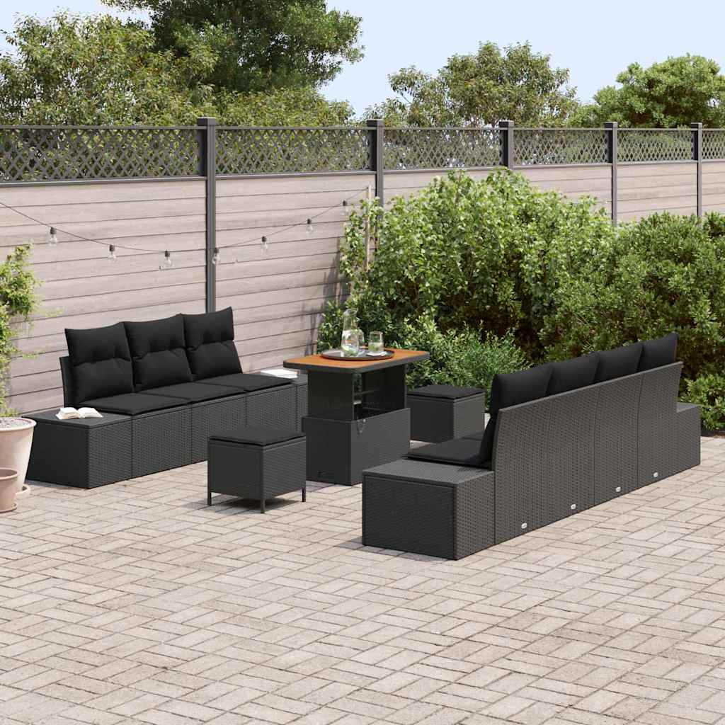 Gartensofa-set 10 stk. 9-Sitzanzahl Schwarz Poly Rattan