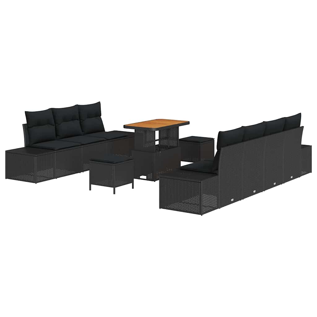 Gartensofa-set 10 stk. 9-Sitzanzahl Schwarz Poly Rattan