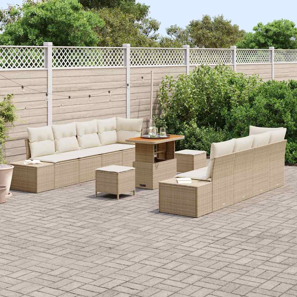 Gartensofa-set mit Kissen mit Speicher 11 pcs Beige Poly Rattan