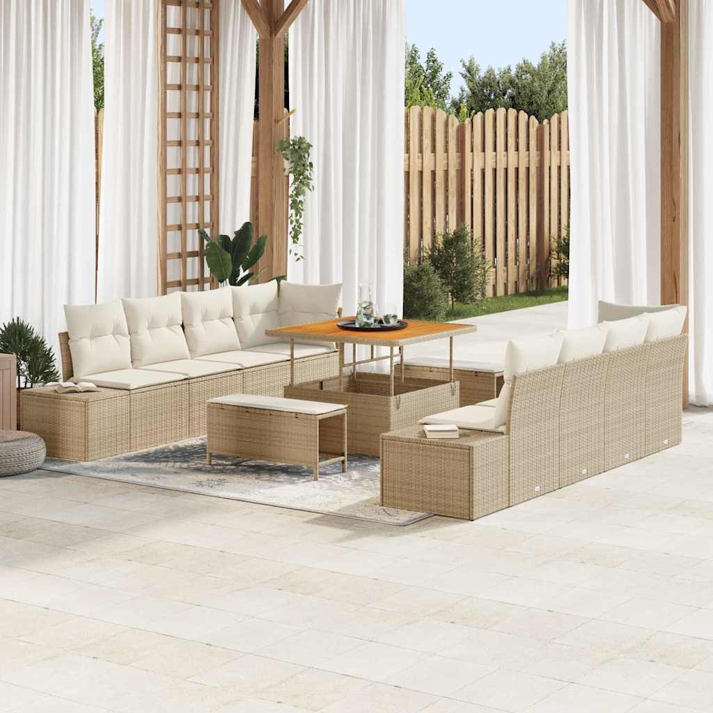 Gartensofa-set mit Kissen Beige 100 x 100 x 71 cm Poly Rattan