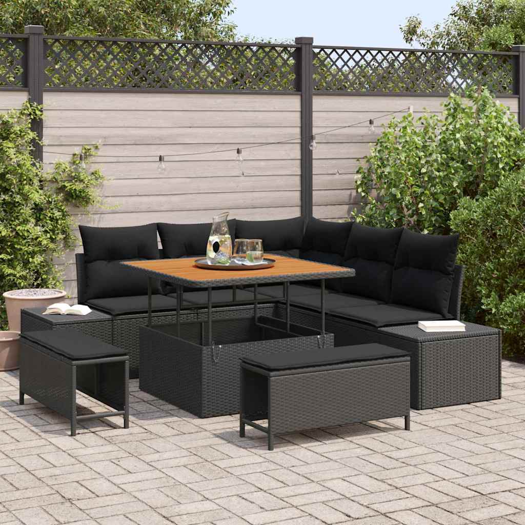Gartensofa-set 8 stk. Schwarz Poly Rattan