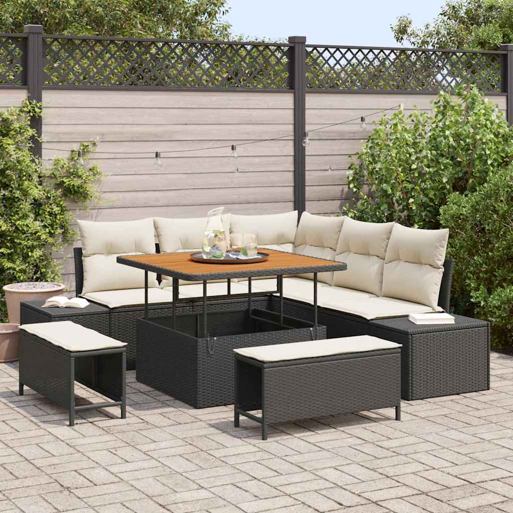 Gartensofa-set 8 stk. Schwarz Poly Rattan