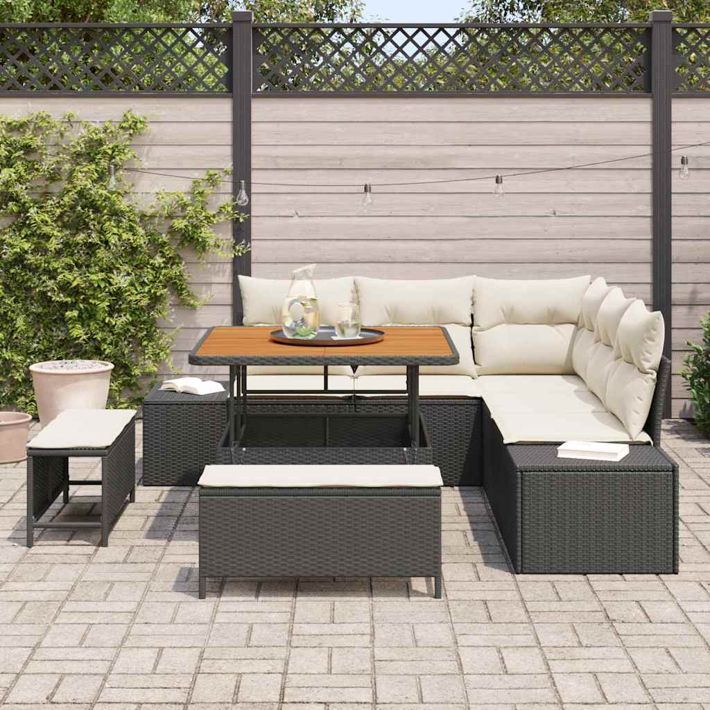 Gartensofa-set 8 stk. Schwarz Poly Rattan