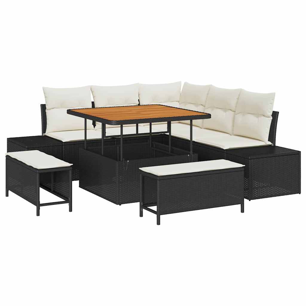 Gartensofa-set 8 stk. Schwarz Poly Rattan
