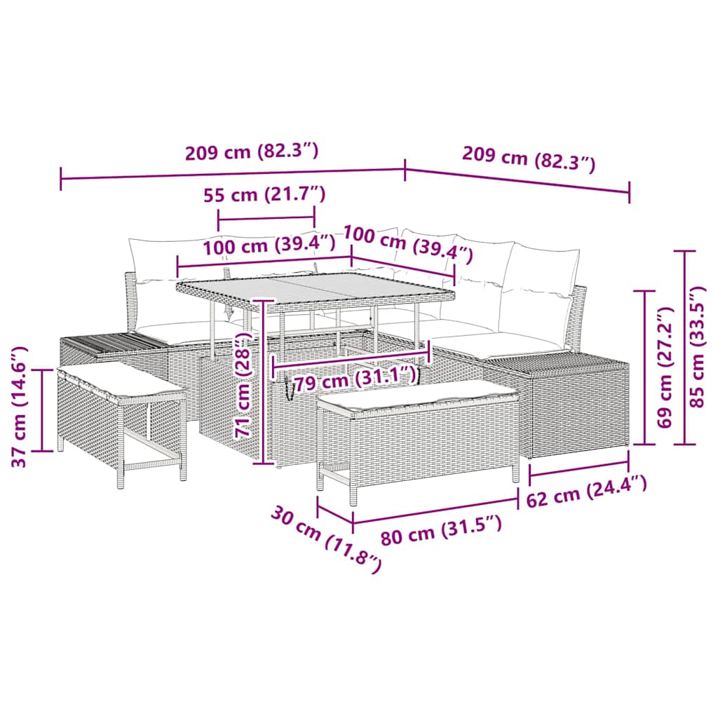 Gartensofa-set 8 stk. Schwarz Poly Rattan