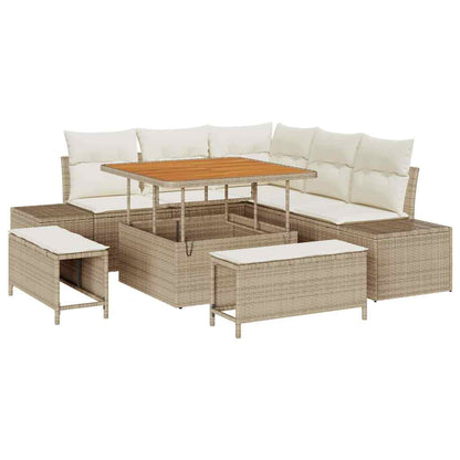 Gartensofa-set 8 stk. Beige Poly Rattan