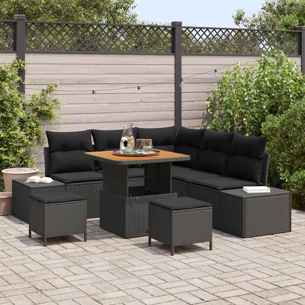 Gartensofa-set 8 Stk. Schwarz Poly Rattan