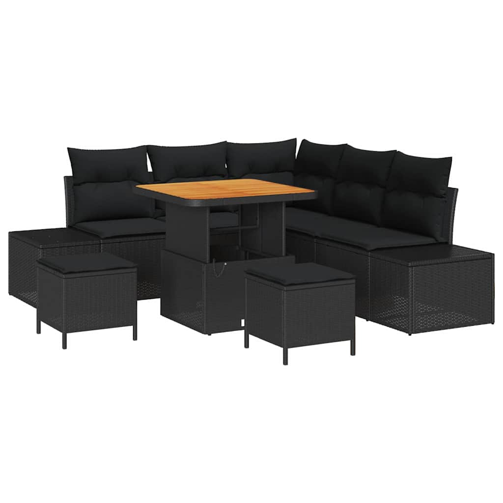 Gartensofa-set 8 Stk. Schwarz Poly Rattan