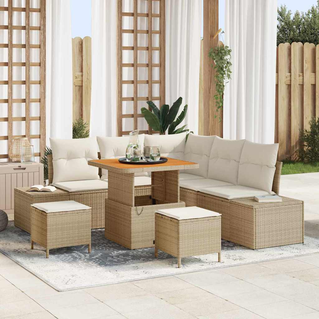 Gartensofa-set 8 stk. Beige Poly Rattan