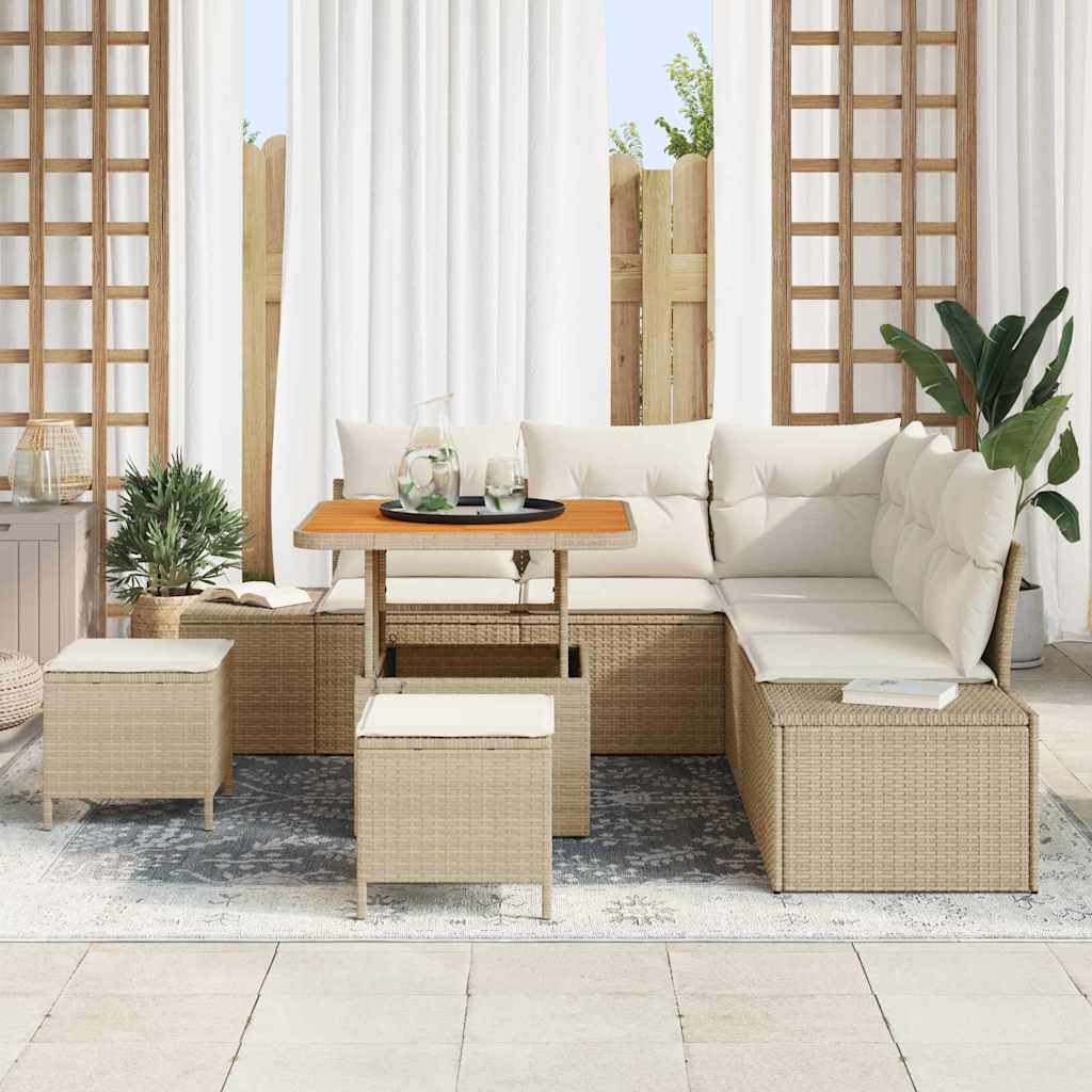 Gartensofa-set 8 stk. Beige Poly Rattan