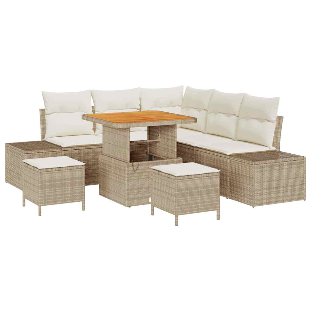 Gartensofa-set 8 stk. Beige Poly Rattan