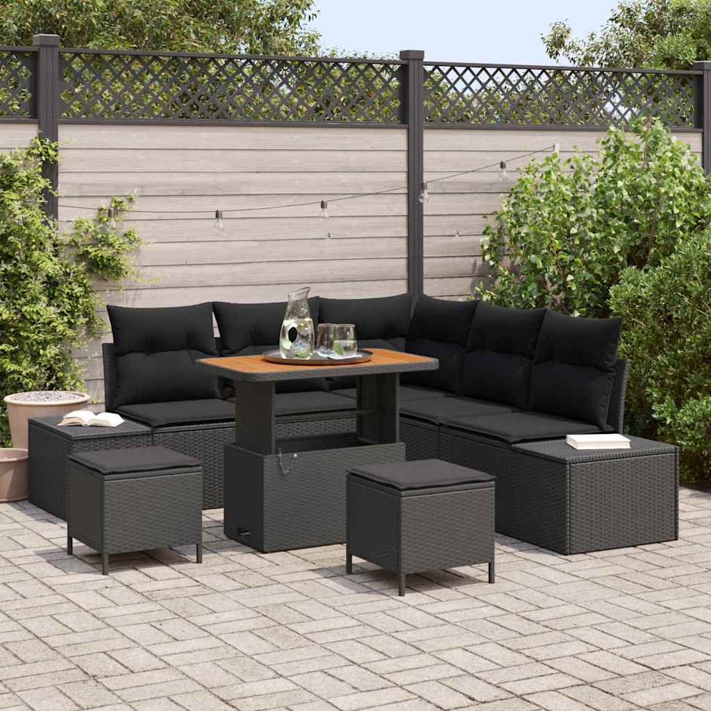 Gartensofa-set 8 stk. Schwarz Poly Rattan