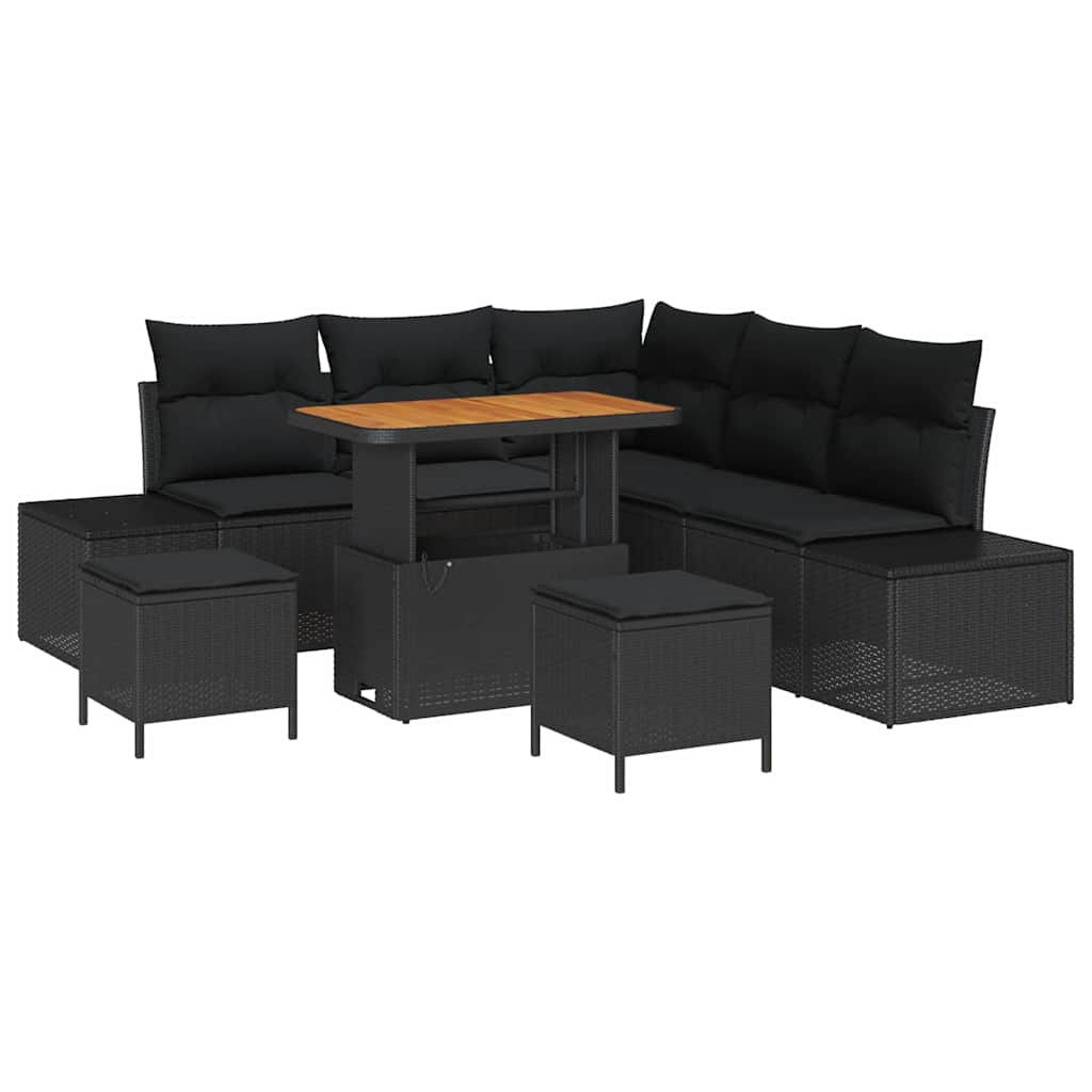 Gartensofa-set 8 stk. Schwarz Poly Rattan
