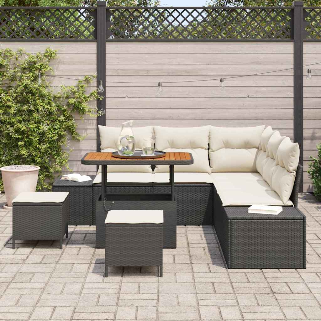 Gartensofa-set 8 stk. Schwarz Poly Rattan